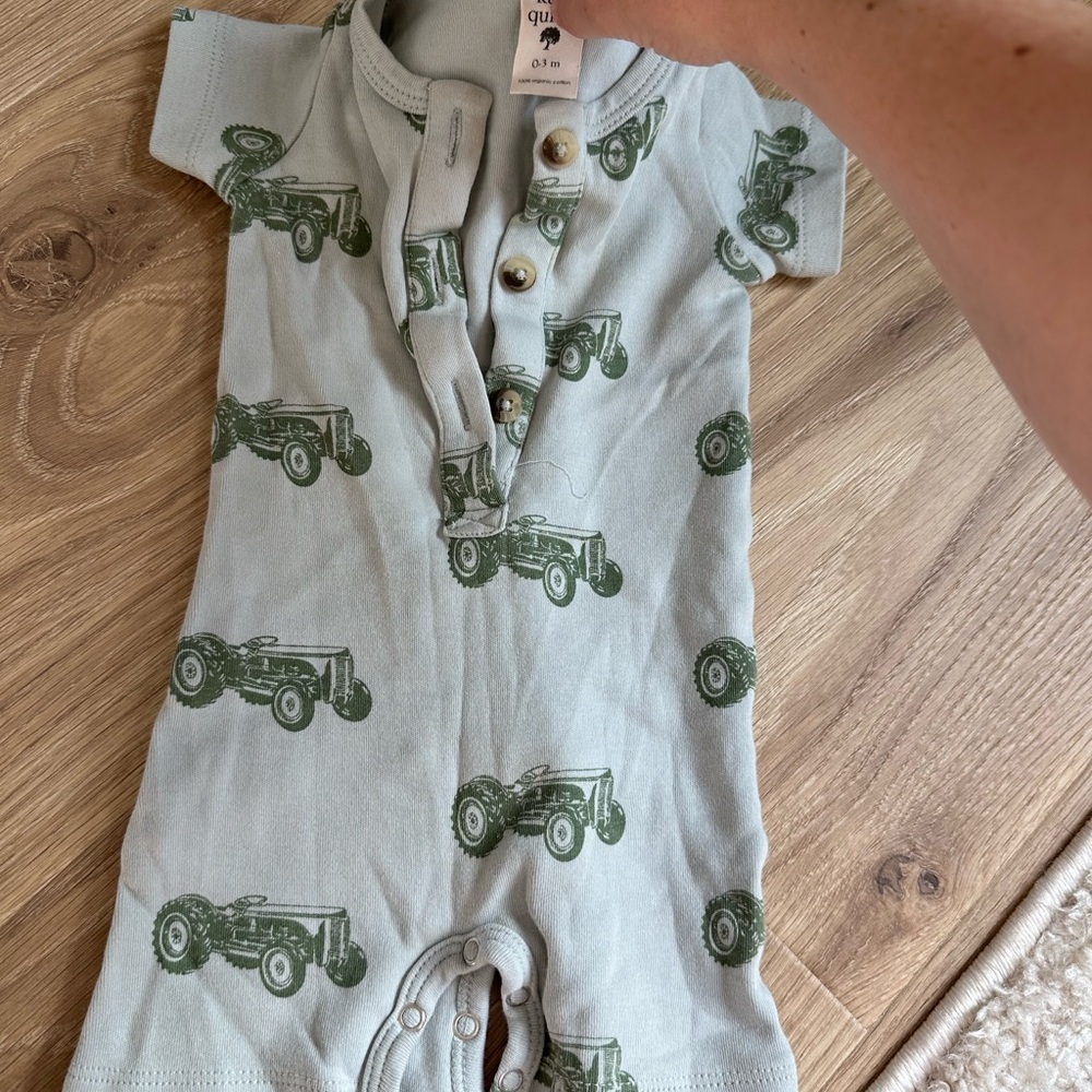 Green Tractor Print Baby Romper
